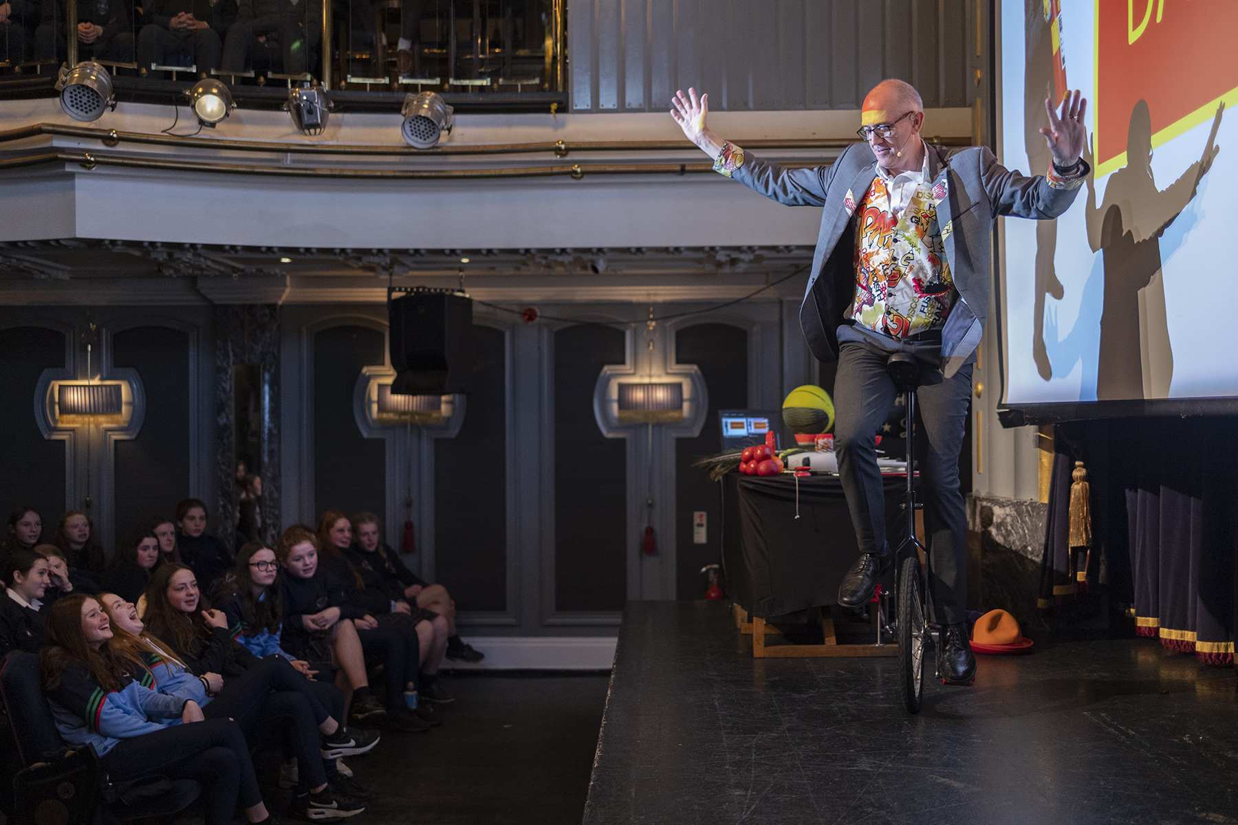 Dr Ken demonstrates the science of unicycling Science Shows for Schools can be a very different experience as Dr Ken demonstrates the physics of Unicycling to high school pupils.