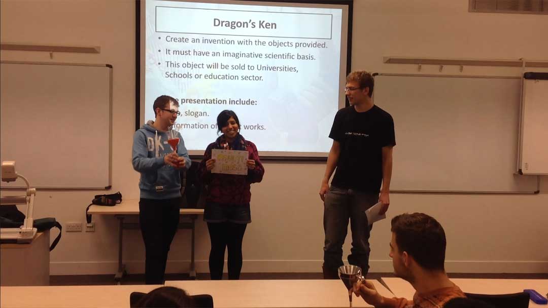 Students presenting as a group in Dragon's Ken STEM activity.